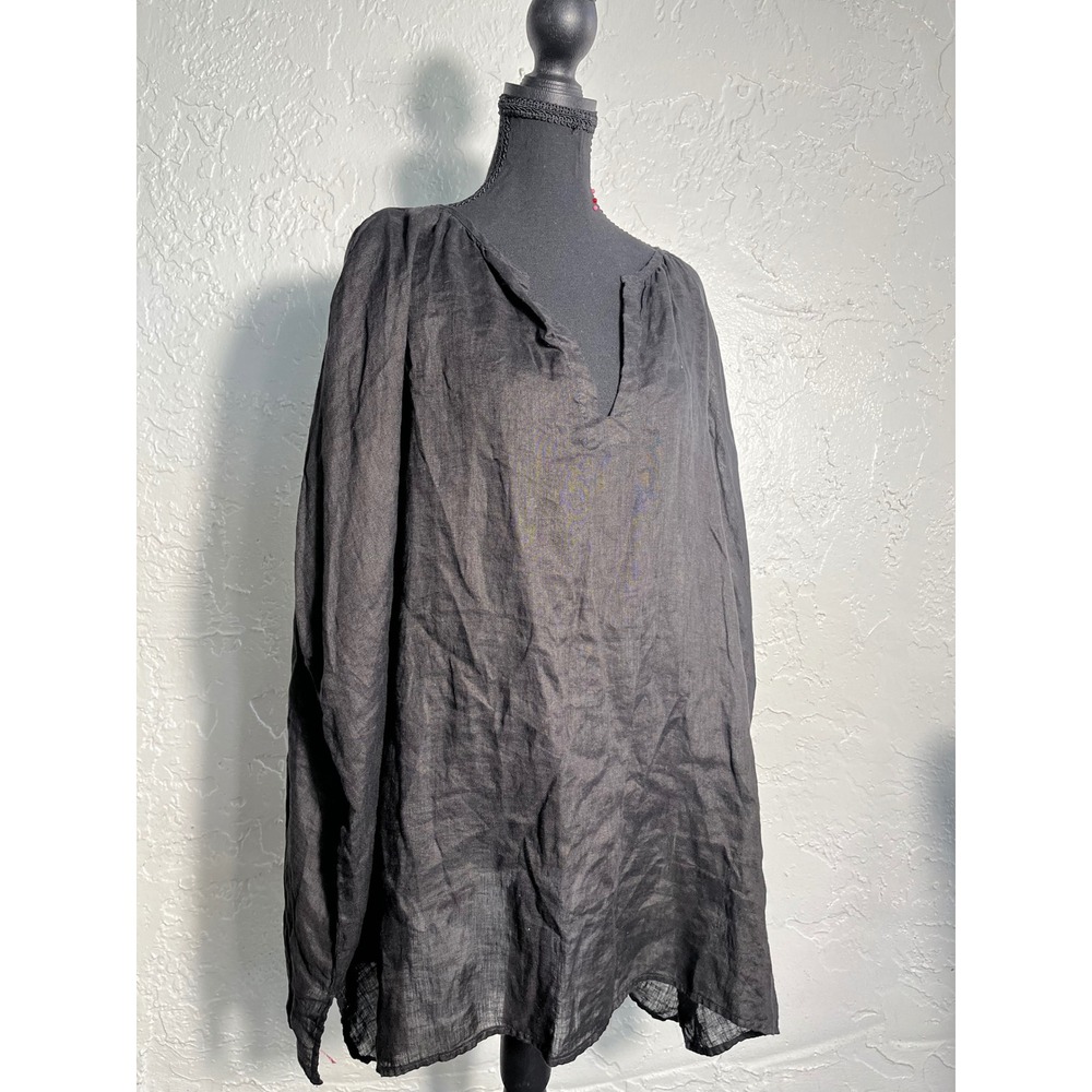 CP Shades Black 100% Linen Oversized Tunic Top Medium Lagenlook Made USA